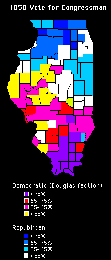 Map of County Votes in 1858 Election