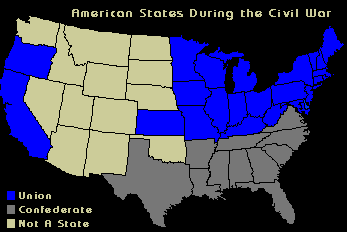 Map of USA showing Union & Confederate States